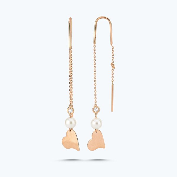 0.04 Karat Pırlanta İncili Kalp Küpe