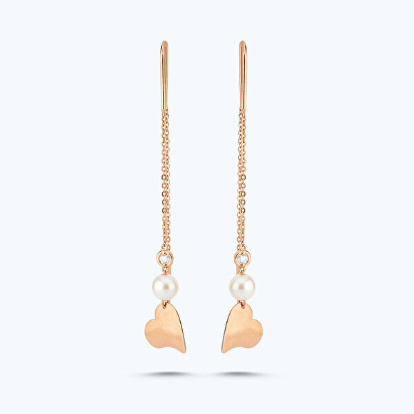 0.04 Karat Pırlanta İncili Kalp Küpe