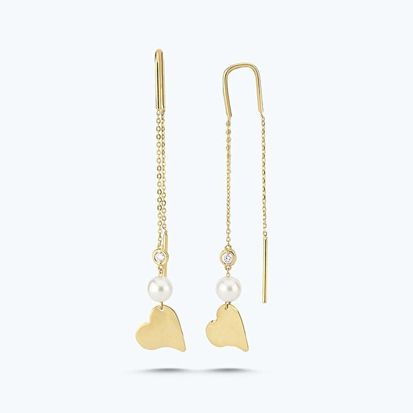 0.04 Karat Pırlanta İncili Kalp Küpe