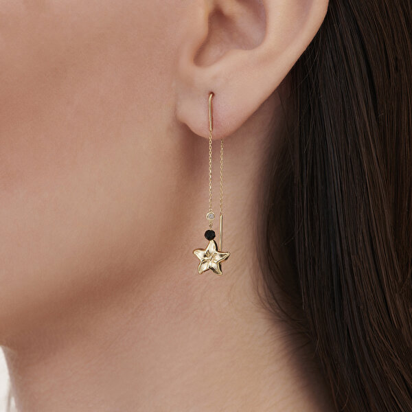 0.04 Karat Pırlanta Spinel Taşlı Çiçek Küpe