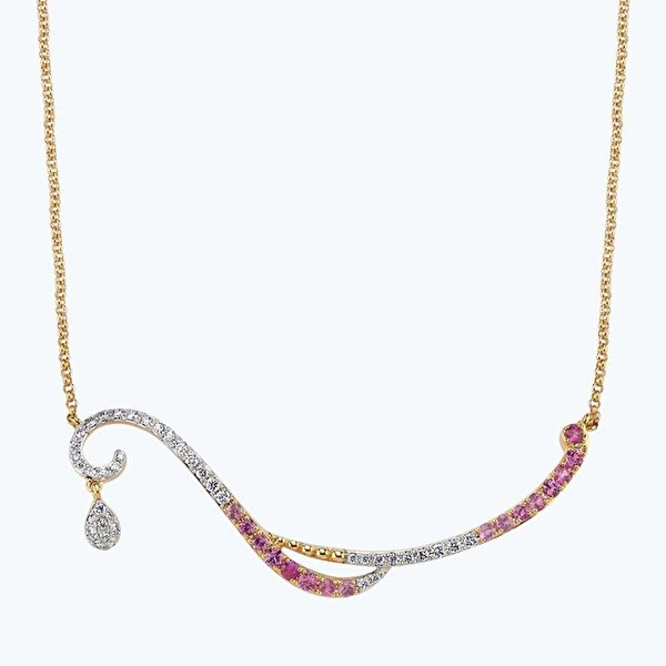 0.54 Karat Pırlanta Pembe Safir Kolye