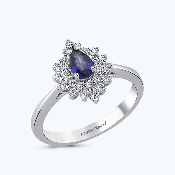 0.28 Karat Pırlanta Safir Damla Yüzük