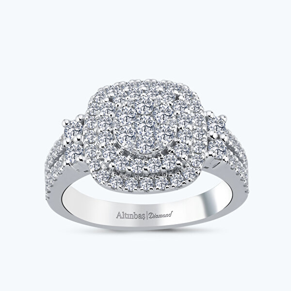 1.22 Karat Pırlanta Kolları Taşlı Kare Yüzük