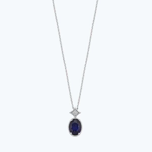 Pırlanta Safir Oval Kolye