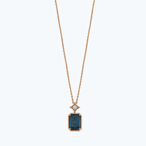 1.25 Karat Pırlanta Londan Blue Topaz Emerald Kolye