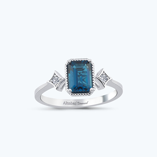 0.04 Karat Pırlanta London Blue Topaz Yüzük