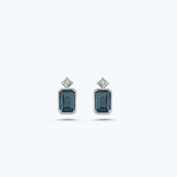 0.03 Karat Pırlanta London Blue Topaz Küpe