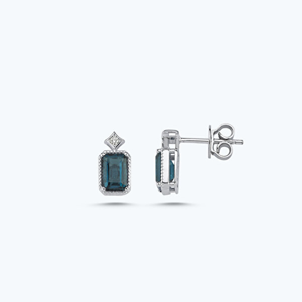 0.03 Karat Pırlanta London Blue Topaz Küpe