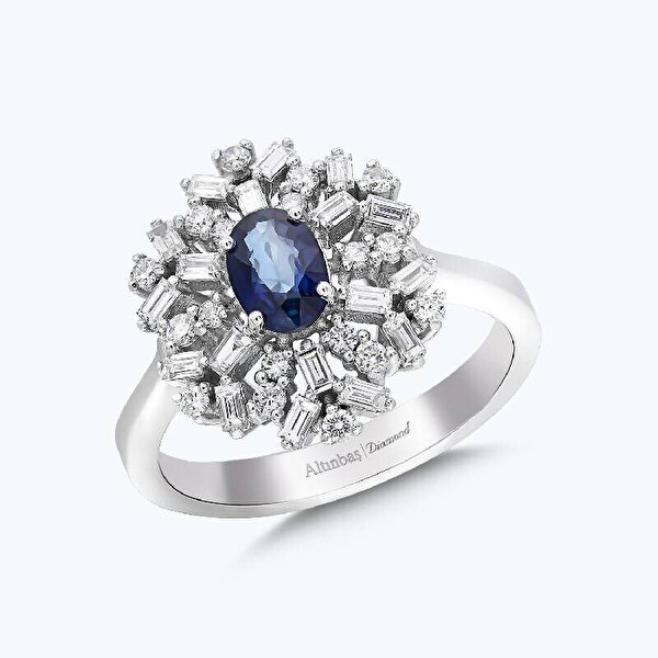 Pırlanta Safir Oval Yüzük
