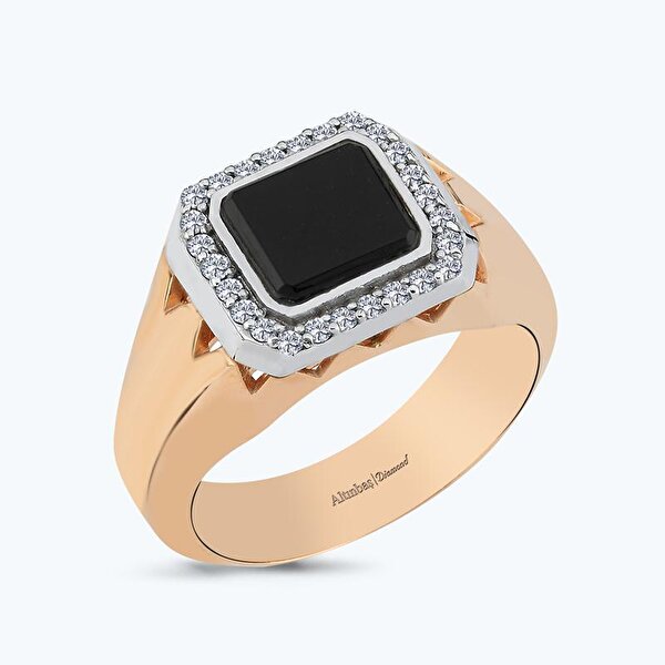 0.33 Karat Pırlanta Oniks Taşlı Erkek Yüzük