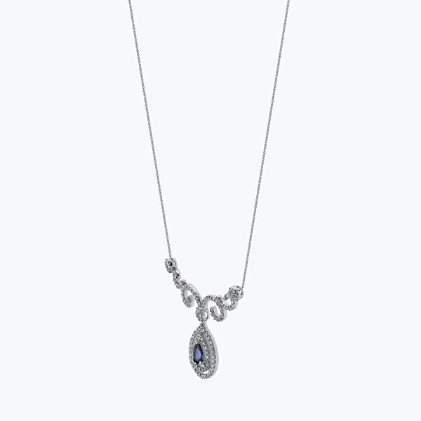 1.19 Karat Pırlanta Safir Damla Kolye