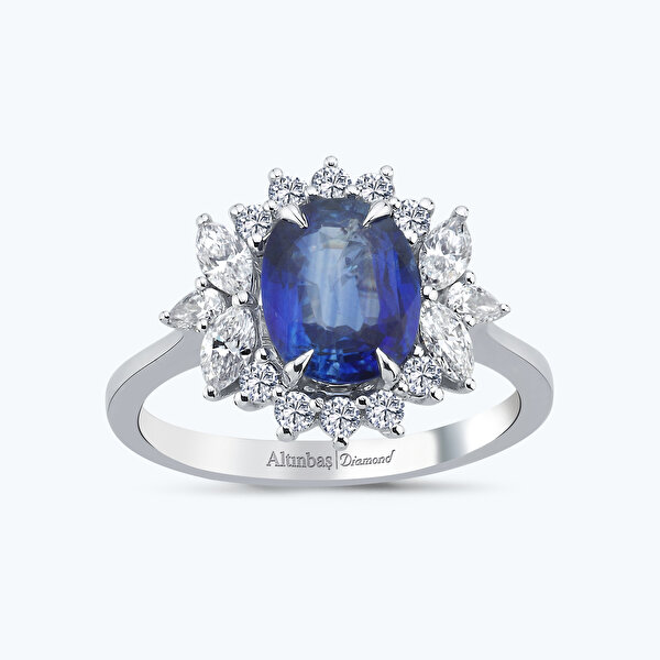 2.43 Karat Pırlanta Tanzanit Taşlı Oval Yüzük