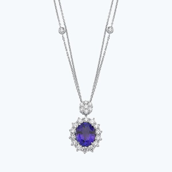 Pırlanta Safir Oval Kolye