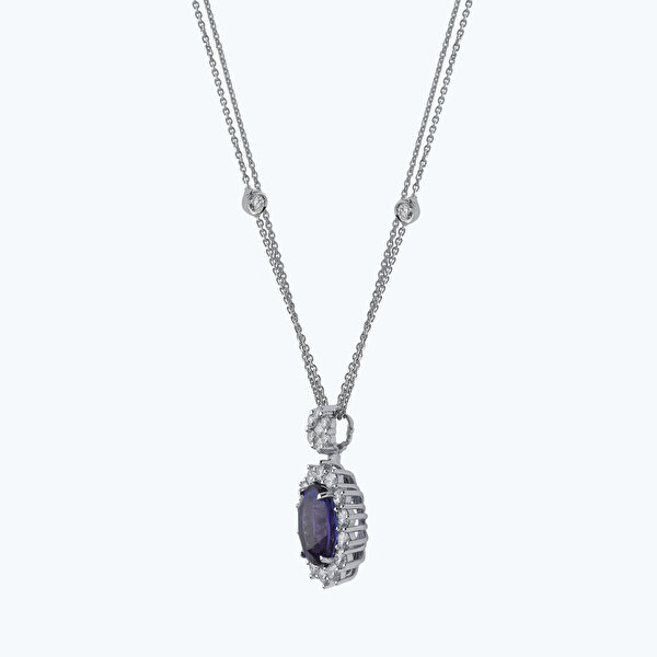 5.76 Karat Pırlanta Safir Oval Kolye