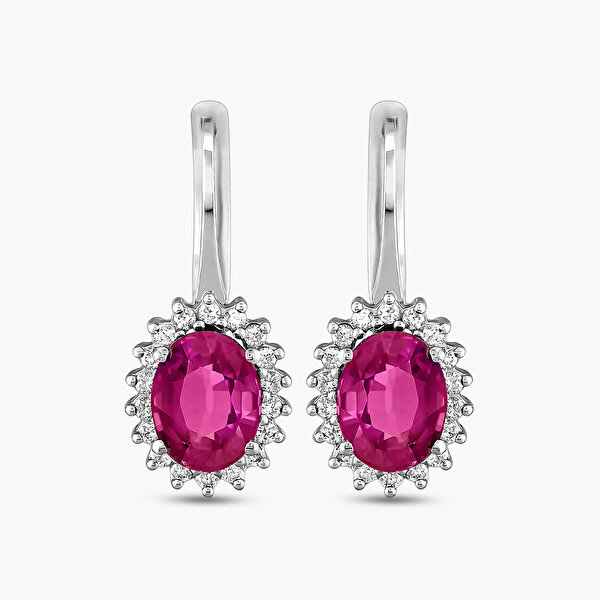 3.88 Karat Pırlanta Yakut Oval Küpe