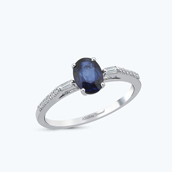 0.10 Karat Pırlanta Safir Oval Yüzük