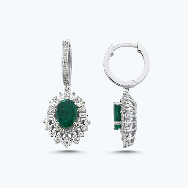 2.01 Karat Pırlanta Zümrüt Oval Küpe
