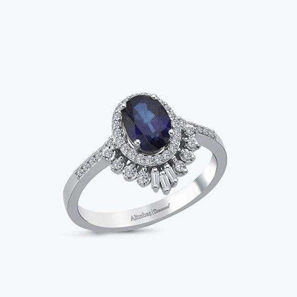 1.35 Karat Pırlanta Safir Oval Yüzük