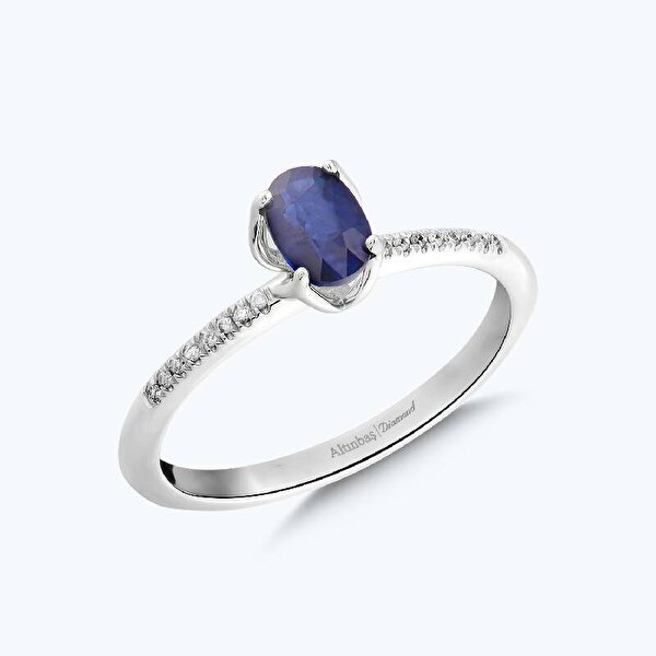 0.68 Karat Pırlanta Safir Oval Yüzük