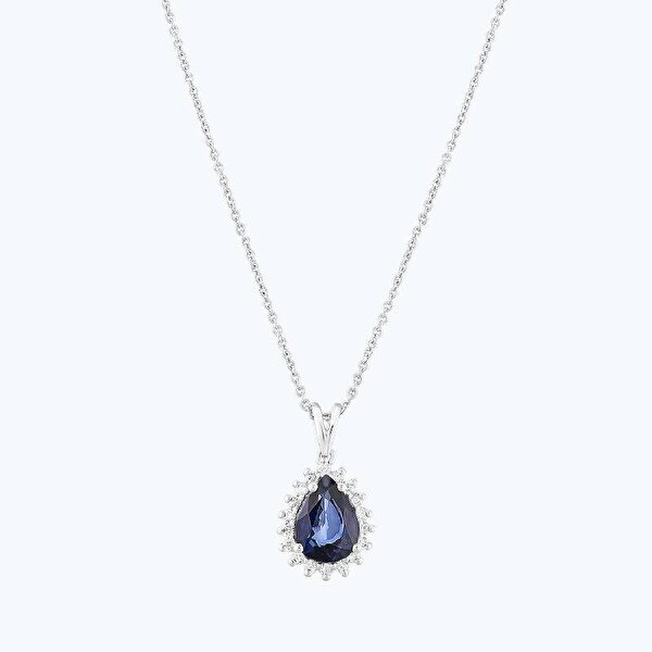 1.11 Karat Pırlanta Safir Damla Kolye