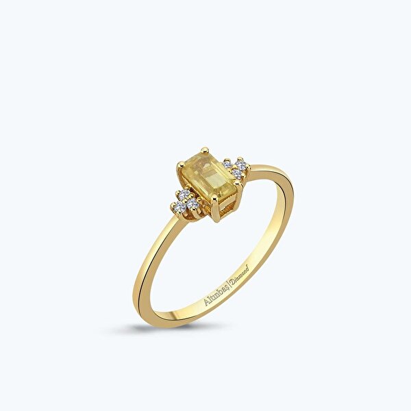 Pırlanta Sarı Safir Emerald Kesim Yüzük