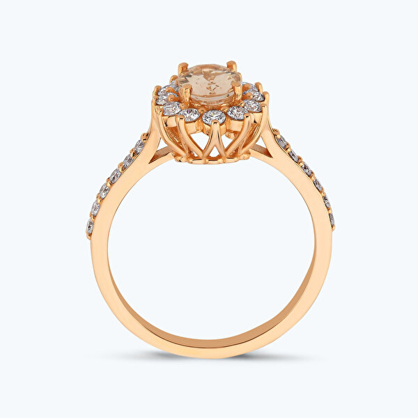 1.19 Karat Pırlanta Morganit Taş Oval Yüzük