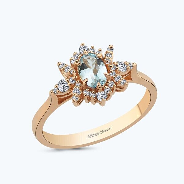 0.66 Karat Pırlanta Aquamarin Oval Yüzük