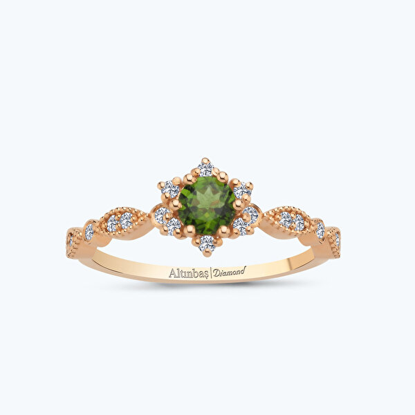 0.41 Karat Pırlanta Turmalin Çiçek Yüzük