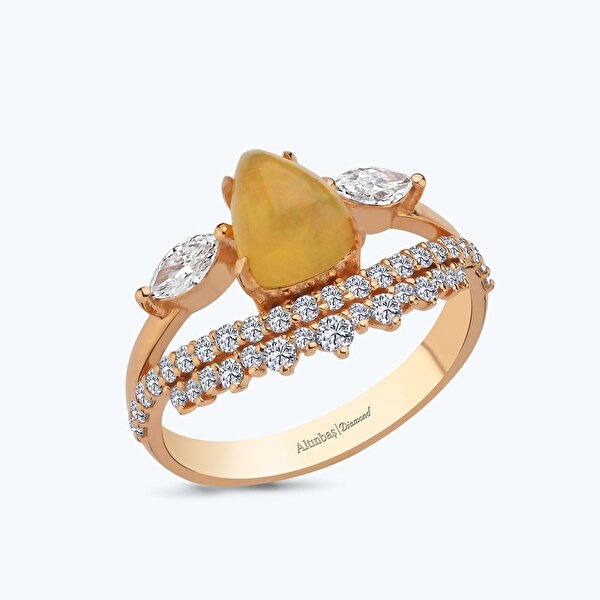 2.01 Karat Pırlanta Sarı Kuvars Damla Yüzük