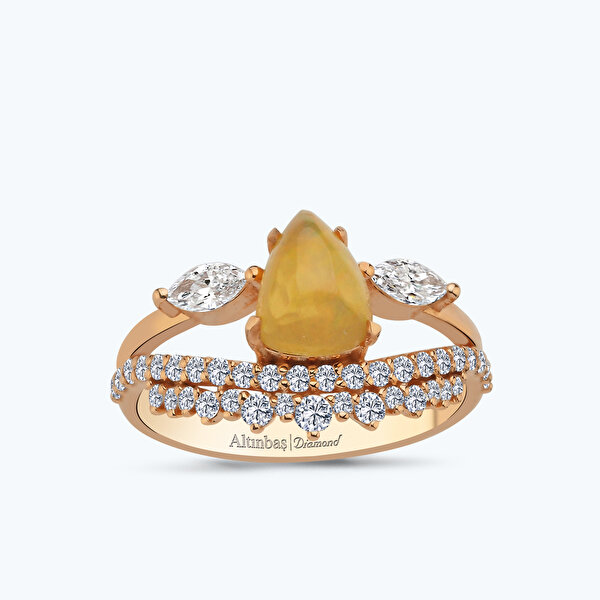 2.01 Karat Pırlanta Sarı Kuvars Damla Yüzük