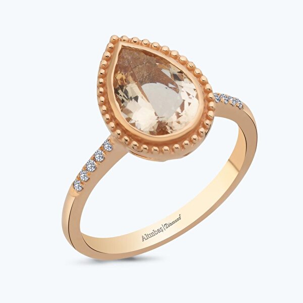 1.46 Karat Pırlanta Morganit Taşlı Damla Yüzük