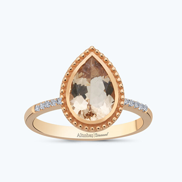 1.46 Karat Pırlanta Morganit Taşlı Damla Yüzük