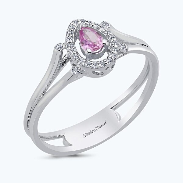 0.26 Karat Pırlanta Mor Safir Damla Yüzük