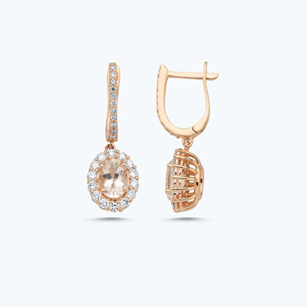 0.65 Karat Pırlanta Morganit Taş Oval Küpe