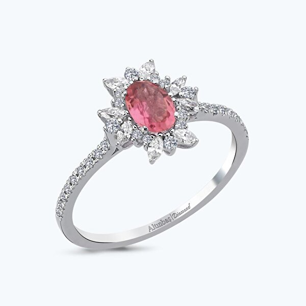 0.71 Karat Pırlanta Turmalin Taşlı Oval Yüzük