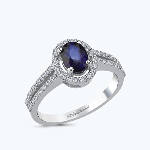 Pırlanta Safir Oval Yüzük