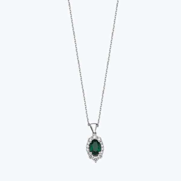 1.10 Karat Pırlanta Zümrüt Oval Kolye
