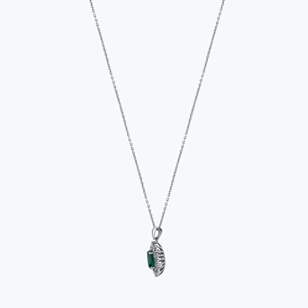 1.10 Karat Pırlanta Zümrüt Oval Kolye