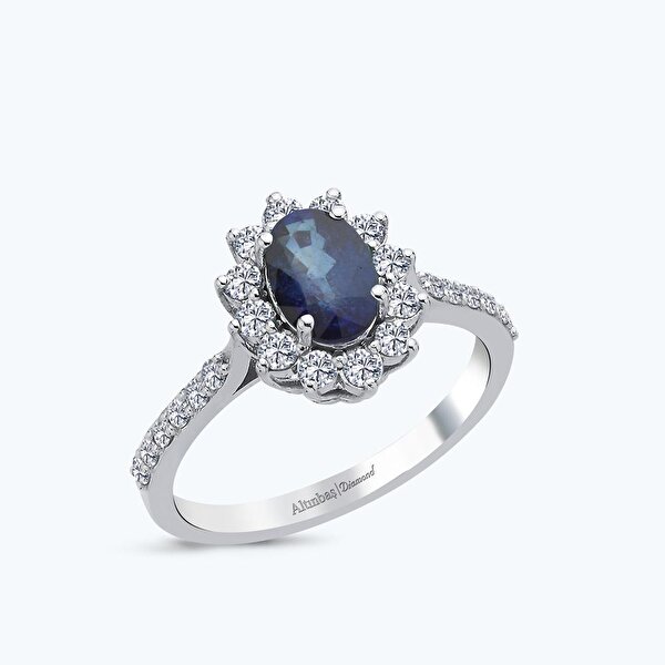 1.52 Karat Pırlanta Safir Oval Yüzük