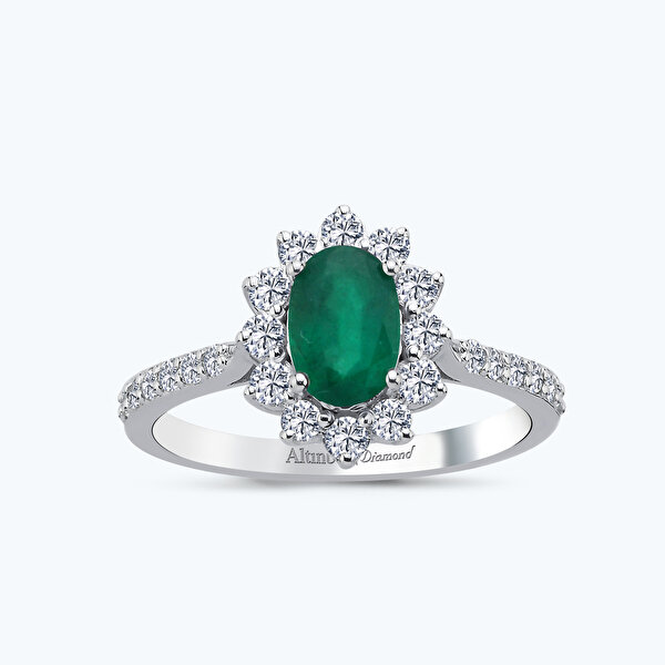 1.17 Karat Pırlanta Zümrüt Oval Yüzük