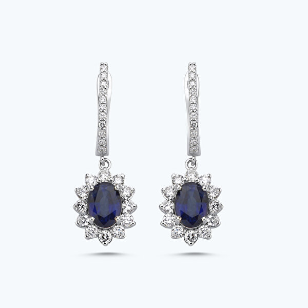 2.51 Karat Pırlanta Safir Oval Küpe
