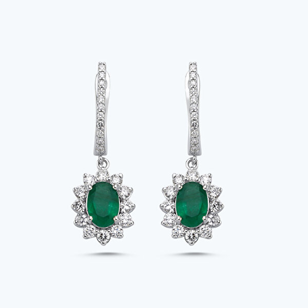 2.14 Karat Pırlanta Zümrüt Oval Küpe