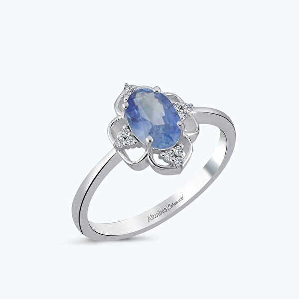 0.95 Karat Pırlanta Safir Oval Yüzük