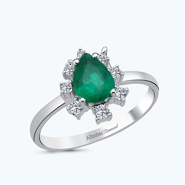 0.22 Karat Pırlanta Zümrüt Damla Yüzük