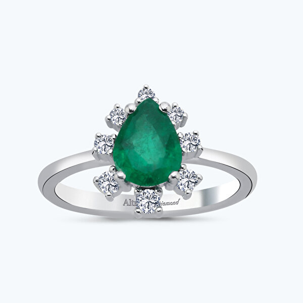 0.22 Karat Pırlanta Zümrüt Damla Yüzük