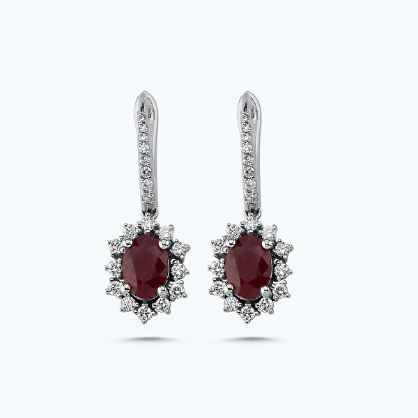 2.23 Karat Pırlanta Yakut Oval Küpe