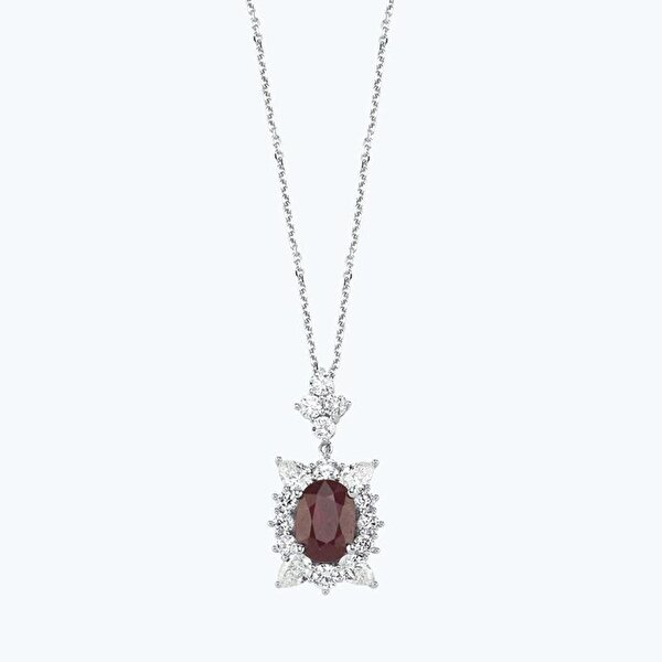 2.48 Karat Pırlanta Yakut Oval Kolye