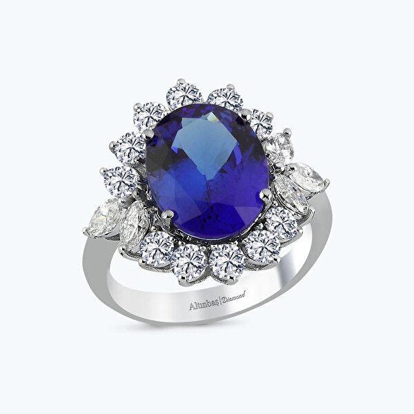 7.38 Karat Pırlanta Tanzanit Taşlı Oval Yüzük