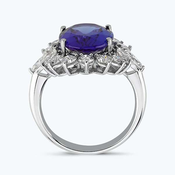 7.38 Karat Pırlanta Tanzanit Taşlı Oval Yüzük