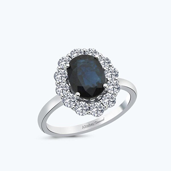Pırlanta Safir Oval Vintage Yüzük